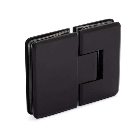 Standard Duty Adjustable 180 Degree Glass To Glass Hinge In Matte Black For 3/8 To 1/2 Inch Doors, durable finish close-up view