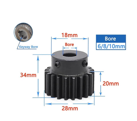 Industrial Pinion Gear 12 Teeth 2M Spur Gear In Steel, Built To Last Heavy Duty Transmission Drive Gear With Finished Bore 6mm 8mm Or 10mm