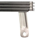 Heavy Duty Transmission Oil Cooler Kit For Ford E150 And E250 4.6L Engines Models From 2008 To 2014 Built To Rock Industry Specs To Keep Your Ride Cool Under Pressure aluminum cooler close-up with mounting tab