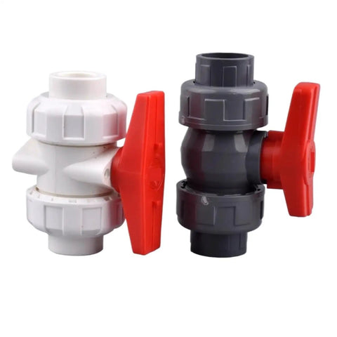 White Hose Connector Set, 15-Piece With Double Union Ball Valve For Garden Irrigation, Quick Disconnect For Easy Outdoor Watering, Universal Thread Fittings, Multi-Use Hose Kit For Hoses, Sprinklers, And Drip Lines. White and dark PVC ball valves with red handles