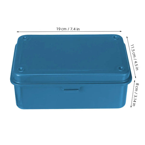 Heavy Duty Vintage Iron Tool Box For Home Garage Workshop, Built Tough Metal Storage Case with Secure Clip Lid, Blue