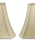 Rectangle Cut Corner Bell Dope Designer Lamp Shade Beige Top 6 By 8 Bottom 9 By 14 Slant Height 10.625 Hand Tailored Silk Shantung 2 Pack