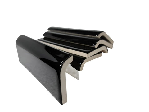 Black 2x6 Inch Ceramic Tile Bullnose Mud Cap Trim Edge Subway Style Dope Gloss Finish 5 Piece Set For Shower Kitchen Bathroom Wall Backsplash Ideal For Backsplash And Shower Walls In Kitchen Or Bath With Retro Mid Century Modern Vibe And Cleaning