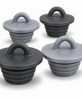 Universal Silicone Drain Plug Set For Bathtub And Bathroom Sink Features A Smooth Ring Grip Handle in gray and black colors.