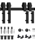 DIY Ready Sliding Barn Door Hardware Kit With Black Steel Rollers for Interior Double Doors 9 Ft 2740 mm Rail Track Components