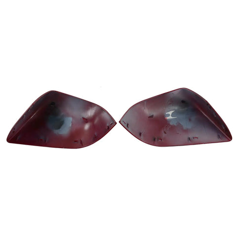 Fresh Red Pair Of Side Mirror Lower Covers For Tesla Model 3 2017 To 2021 Exterior Trim Upgrade showing their tight fitment and crisp finish.