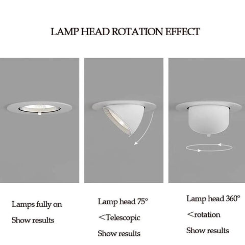 ELUKHT White LED Gimbal Downlight - Dimmable Recessed Lighting Kit for Home & Commercial Spaces,30w-White Light, showing lamp head rotation angles.