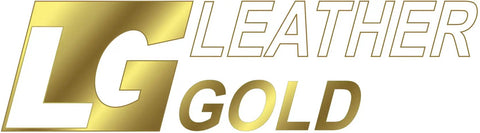 Leather Gold logo in gold letters, including "LG" and "Leather Gold."