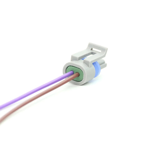 Plug and Play IAT MAT Sensor Wiring Harness Connector Pigtail for LS1 LT1 TBI TPI Engines, 6 Inch Lead, Direct OE Fitment, Preassembled Pigtail for Easy Install and Clean Wiring Harness Upgrade, gray connector with 2 wires