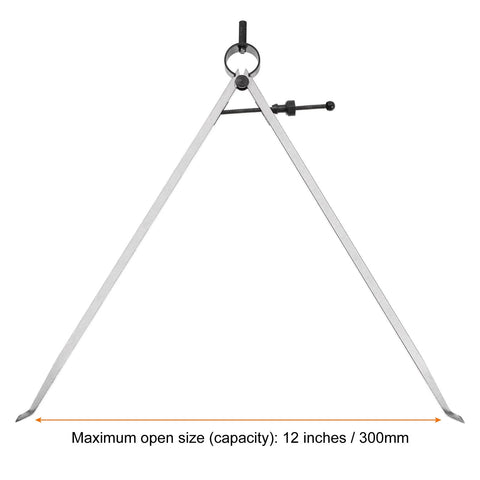 Front view of HARFINGTON 12-inch steel spring joint caliper for wood turning lathe work, adjustable inside caliper