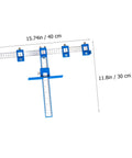Adjustable Punching Tool For Woodworking Jig For Cabinet Handles with blue metal bars and rulers in 15.74in by 11.8in size.