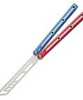 Integrated Forging Bushing System With Aluminum Channel Handle, red and blue ergonomic grip, open position, side view