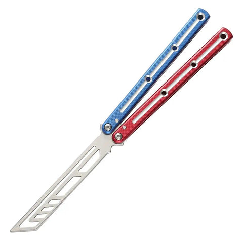Integrated Forging Bushing System With Aluminum Channel Handle, red and blue ergonomic grip, open position, side view