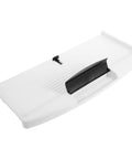 Under Desk Keyboard Tray With Smooth Sliding Drawer And Ergonomic Mount Rock Solid Polypropylene Design in white with black handle.