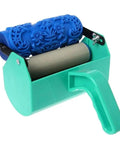 Kickass Diy Paint Roller Machine For Single Color Wall Decoration With Easy Grip Handle showcasing blue texture roller and green housing.