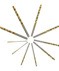 Top Pick 100 Piece Twist Drill Bit Set For Woodworking And DIY Projects With Titanium Plating High Speed Steel Round Shank Hand Electric Drill Tool Kit That Lasts A Long Time - assorted titanium-coated drill bits arranged in a circular pattern.