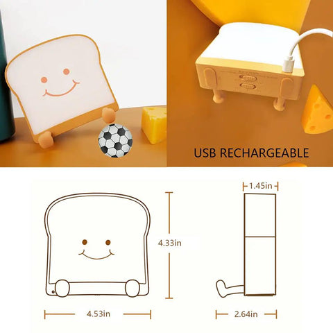 Toast Shaped Night Light With Cute Smile Face Double Or Single Side LED Toast Lamp Warm 4000K Eye Friendly Lit Glow For Bedroom Or Dorm