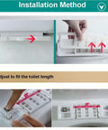 Installation method for Heavy Duty Square Toilet Seat With Quiet Soft Close Hinges In Classic White, showing adjustment process.