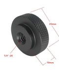 Two Pack 25mm Knurled Thumb Wheel Lock Nut Adapter With 1/4-20 Female Thread Aluminum Black Large Edge Grip For Camera Tripods Easy Mount And Lock Durable Quick-Connect Nut For Stable Grab-and-Go Shots.