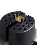 Pro Grade Engraving Block Ball Vise 5 Inch Heavy Duty Rock Solid Steel Body with 360 Degree Tilt Spin and Rotation Nylon Vice Jaw 24 Pinhole Slots for Precision Hobbyist Engraving and Stone Setting close-up of jaw and pinhole slots