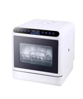 Slick Portable Countertop Dishwasher Fully Automatic Mini Appliance With Rapid Dry Cycle and Smooth Touch Interface for Apartments Dorms RV Campers and Tiny Homes, compact design with transparent door.