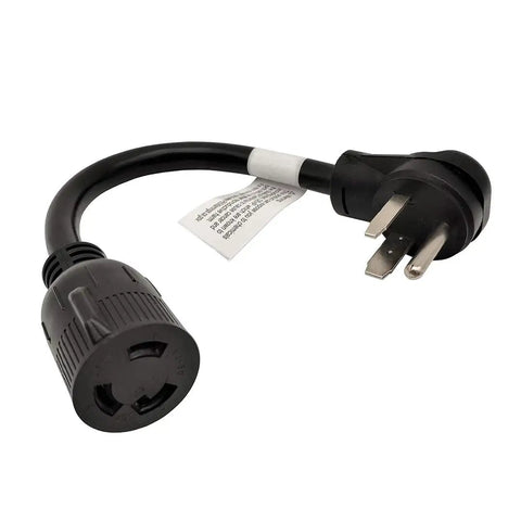 Beefy Welder Adapter Cord 50 Amp To 30 Amp Locking Connector Right Angle 1Ft Cable with copper wire ends visible