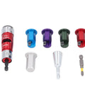 Jiawu Electric Drill Wire Stripper Bits Set For 6-14 AWG Solid Al Cable with various colored stripping heads and adapter.
