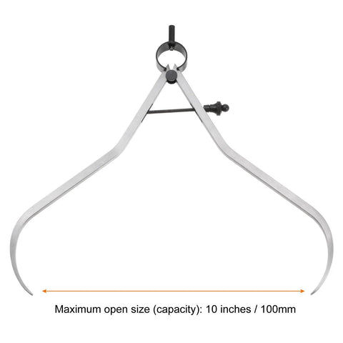 Front view of HARFINGTON 10-inch steel spring outside caliper with solid nut for wood turning lathe work