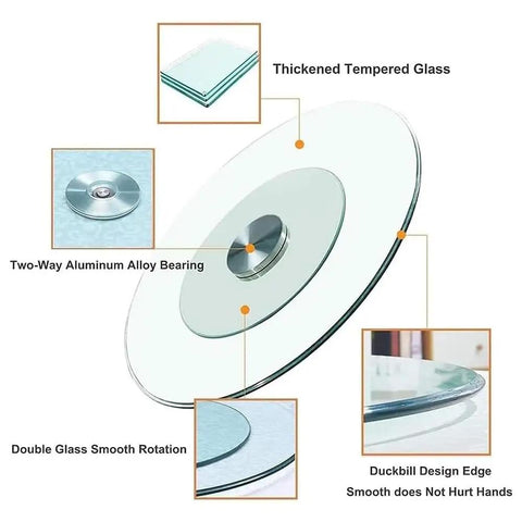 Top Shelf Tempered Glass Lazy Susan Turntable featuring a smooth as butter 360 degree swivel rotation with aluminum alloy bearing.