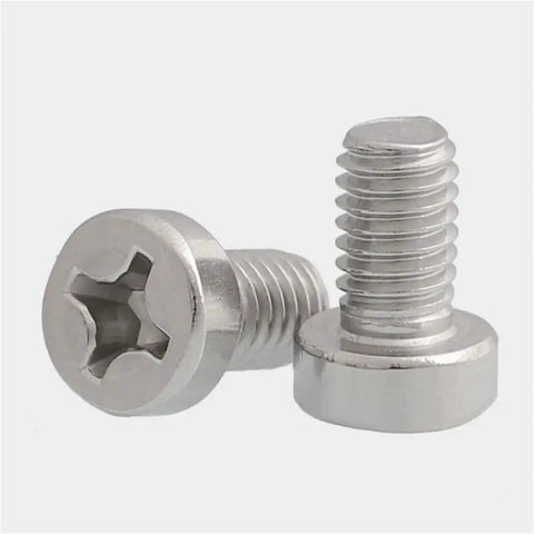 Top Shelf 304 Stainless Cheese Head Machine Screws M3 X 4mm Cross Recessed Cylindrical Fasteners 50 Pack close-up view