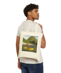 Cartoon Man On Ocean Rowing Cotton Canvas Tote Bag With 15 By 16 Inch Size 20 Inch Self Fabric Handles Reinforced Stitching Beige Color
