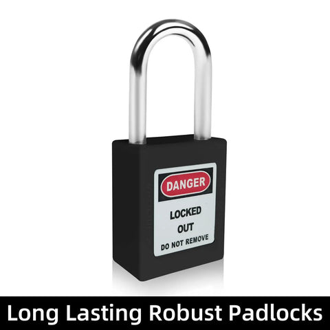 Solid As A Rock Five Piece Keyed Different Lockout Tagout Safety Padlock Set Black OSHA Approved Pads With Heavy Duty Stainless Shackle For Hard Hat Work Sites And Reliable Gear Lockdown