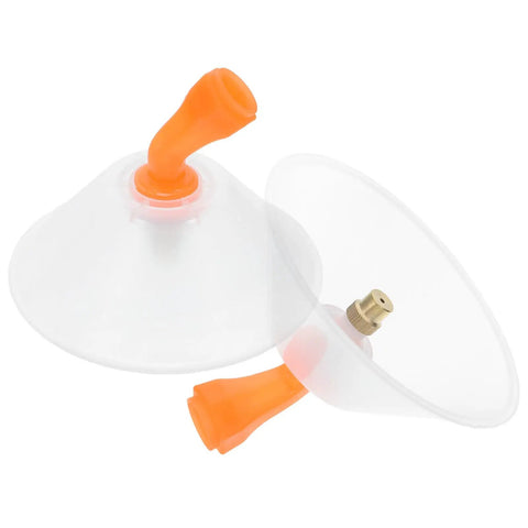 Electric Drift Guard Spray Nozzle With Transparent Windproof Shield shown detached and angled view