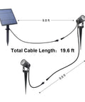 Built Tough Metal Solar Spot Lights Outdoor With 9.8 Foot Cable Low Voltage IP65 Waterproof showing 19.6 ft total cable length
