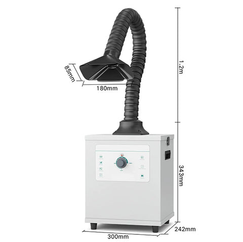 Smooth Operator Welding Fume Extractor Packed With A 150W Pure Copper Motor pulling 258 Cubic Meters Hour Suction, with hose and control panel.