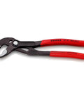 Cobra Water Pump Pliers With Seven And A Quarter Inch Length, V Jaw Style, Push Button Adjustment, Dipped Plastic Grip, Maximum Jaw Opening One And One Half Inches, Tongue And Groove Pliers For Plumbing And Mechanical Work.