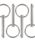 Four 1/4-inch stainless steel quick-release pins, 2 in overall length, suitable for marine Bimini top hardware