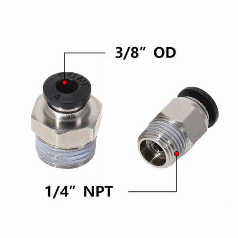 Push To Connect Pneumatic Fitting Three Eighths Inch Tube OD To One Quarter Inch NPT Male Straight Quick Connect Air Fitting Pack Of Ten