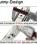 Measurement of Heavy Duty Steel Drawer Slides With Ball Bearings showing width of 53.03mm and thickness of 2.0mm.