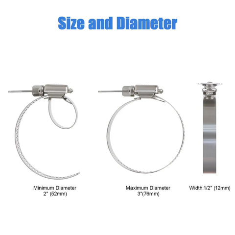 10 Pack Stainless Steel Hose Clamps 2 To 3 Inches Adjustable Worm Gear Thumb Screw Key Type sizes and dimensions image