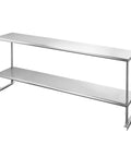 Double Overshelf Stainless Steel Shelf 12x72 Inch Two Tier Heavy Duty Storage Rack With Adjustable Upper And Lower Shelves For Kitchen Garage Workshop Bar Restaurant Laundry School, two-tier side view