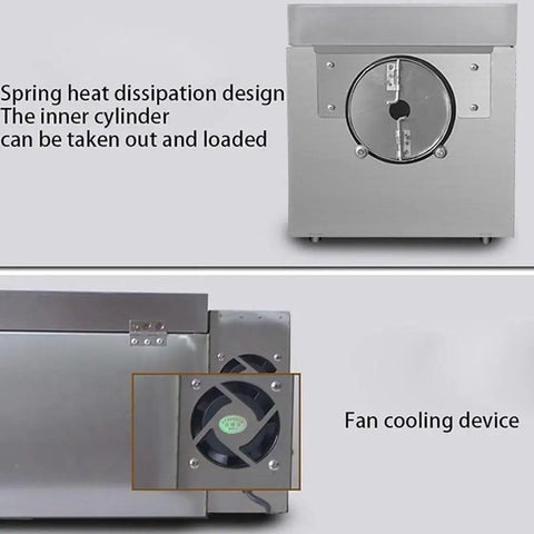 Heavy Lifter Electric Coffee Bean And Nut Roaster With Stainless Steel Heating Tube, spring heat dissipation and fan cooling design.