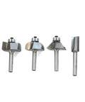 Solid 7 Piece Router Bit Set With 1/4 Inch Shank including various bits for cove, rabbet, roundover, chamfer, and flush trim.