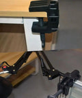 Heavy Duty Desk Lamp Swing Arm Clamp Set Of Three Non Marring Plastic Bracket Holder mounted on a desk with gooseneck arm.