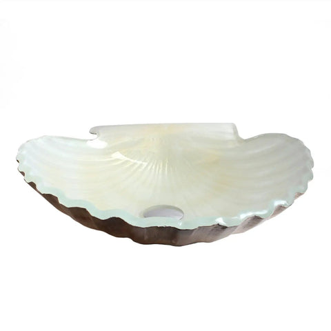 USZWBY Bathroom Vessel Sink Tempered Glass Bathroom Vessel Sink Shell Shape Above Counter Bathroom Vessel Vanity Sink with curved design.
