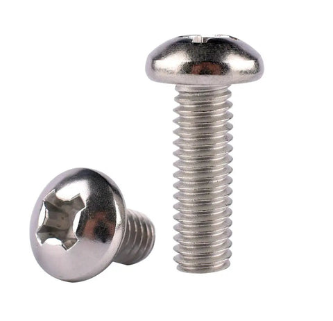 Close-up of 1/4-20 x 1-1/4 Pan Head Phillips Machine Screw In 304 Stainless Steel, Fully Threaded, Corrosion-Resistant