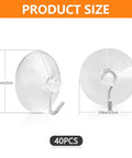 Forty Pack Mini Clear Suction Cup Hooks With Sleek Metal Utility Rings For Hassle Free Wall Mount Bathroom Kitchen Organization, showing size and design.