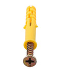 Close-up of 40 Pcs M6x40mm Self Tapping Expansion Screws And Wall Anchors Kit for drywall with yellow plastic anchor.