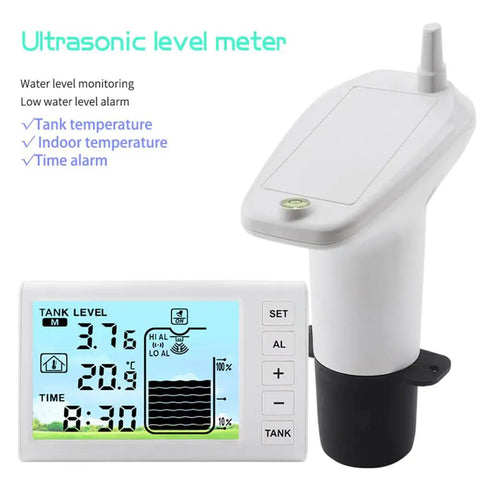 Wireless Ultrasonic Water Tank Level Gauge With Temperature Sensor and Time Display with LCD bar graph and monitor