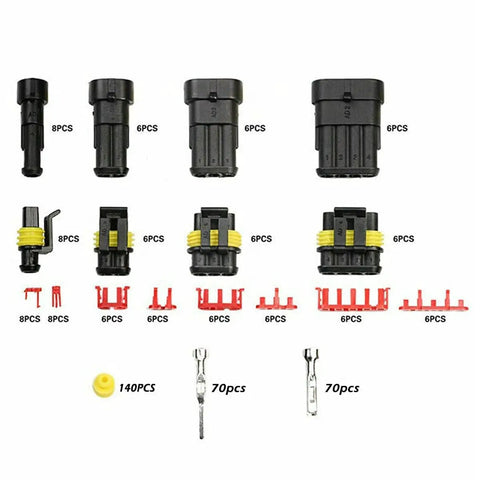 Heavy Duty 384Piece Waterproof Automotive Wire Connector Kit with 1 2 3 4 Pin Plugs and Male Female Terminals displayed